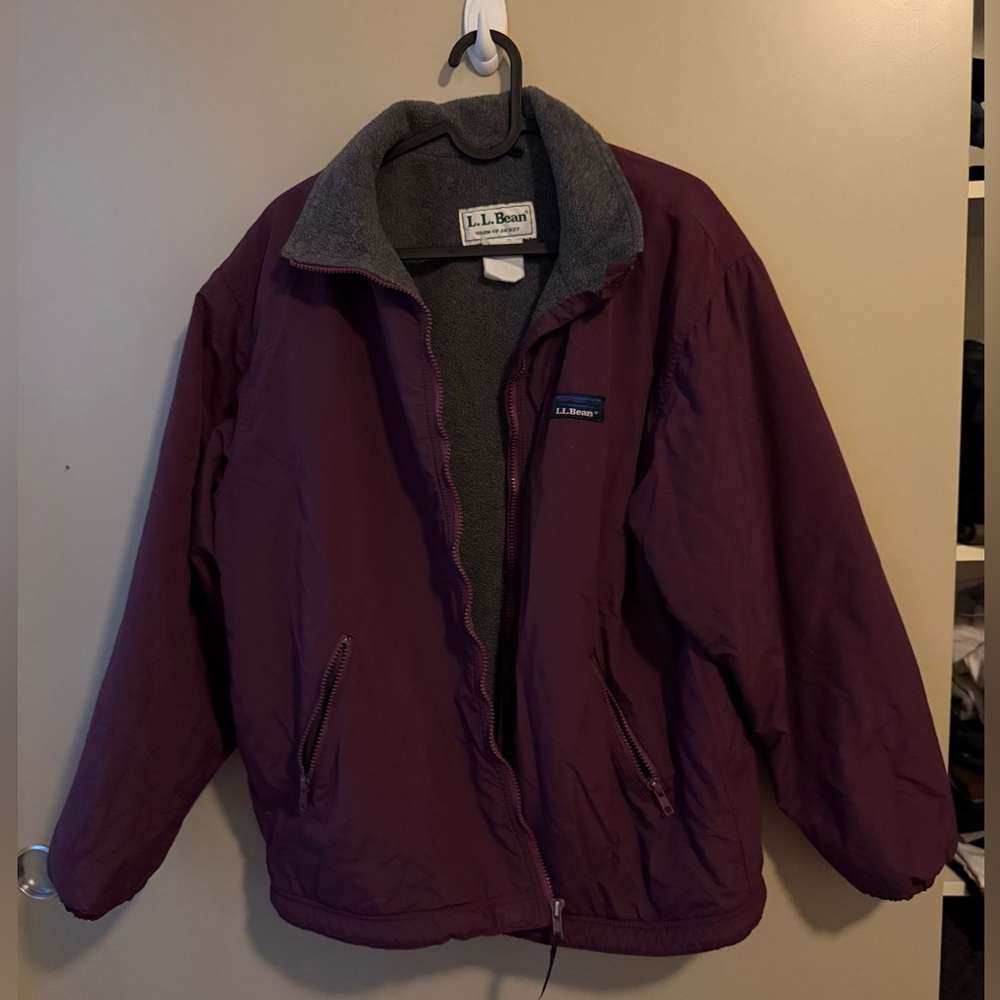L.L. Bean Marroon Warm Up Jacket with Gray Fleece Lining